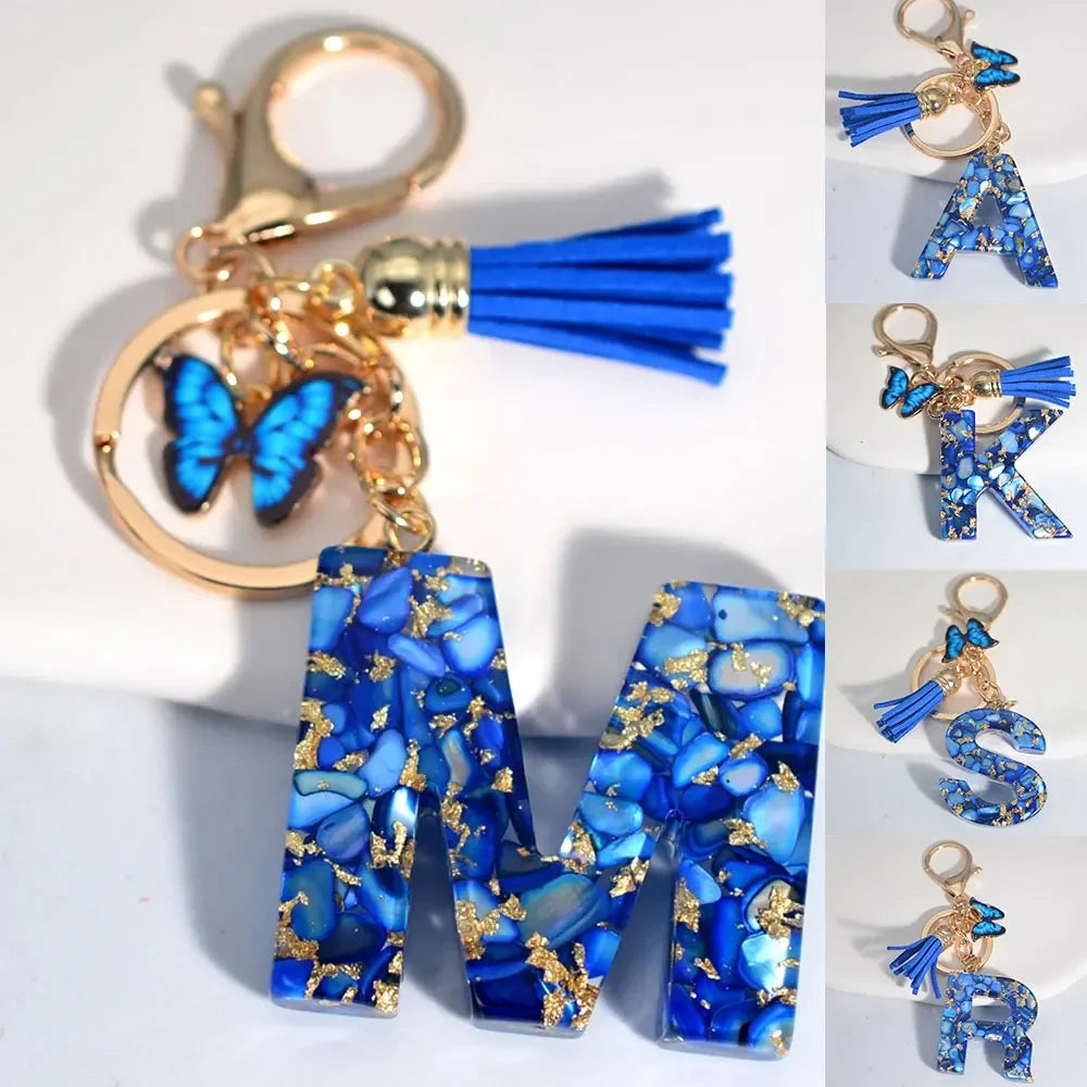 Initial Letter Keychain with Butterfly & Tassel
