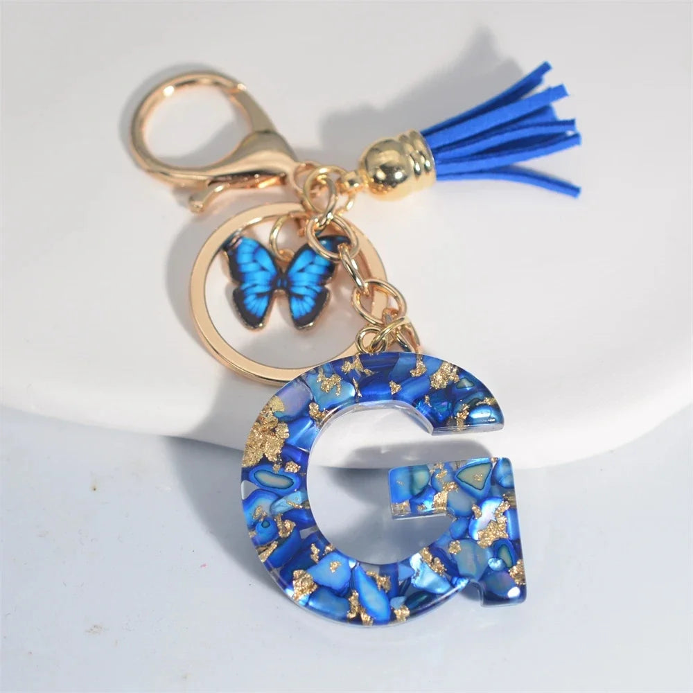 Initial Letter Keychain with Butterfly & Tassel