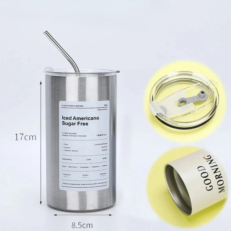 Insulated Stainless Steel Tumbler with Straw, 600 ml