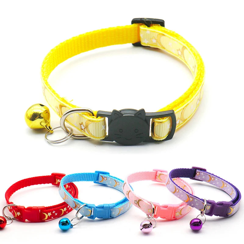 Star & Moon Cat Collar with Bell and Safety Buckle