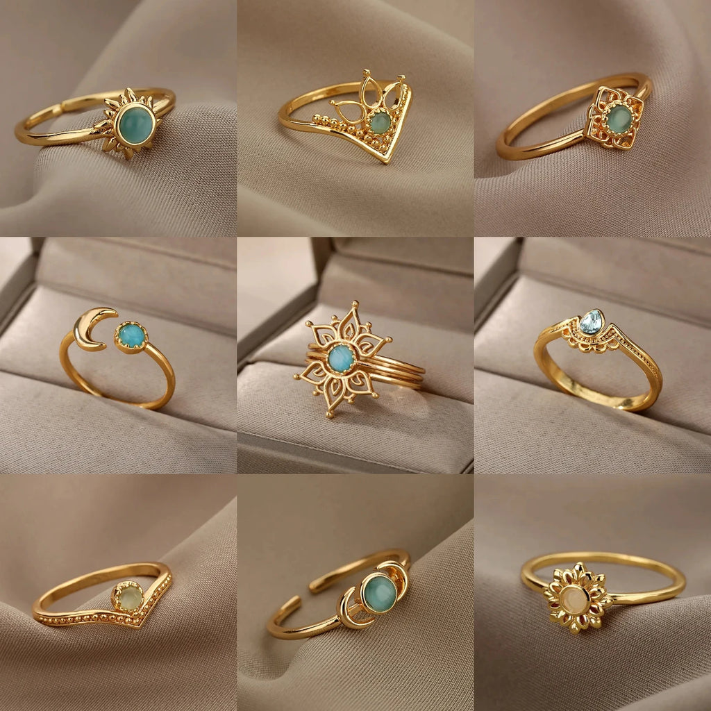 Adjustable Opal-Effect Ring, Gold-Tone Steel