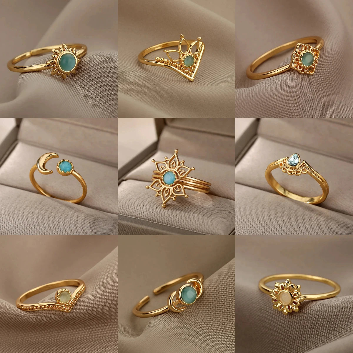 Adjustable Opal-Effect Ring, Gold-Tone Steel