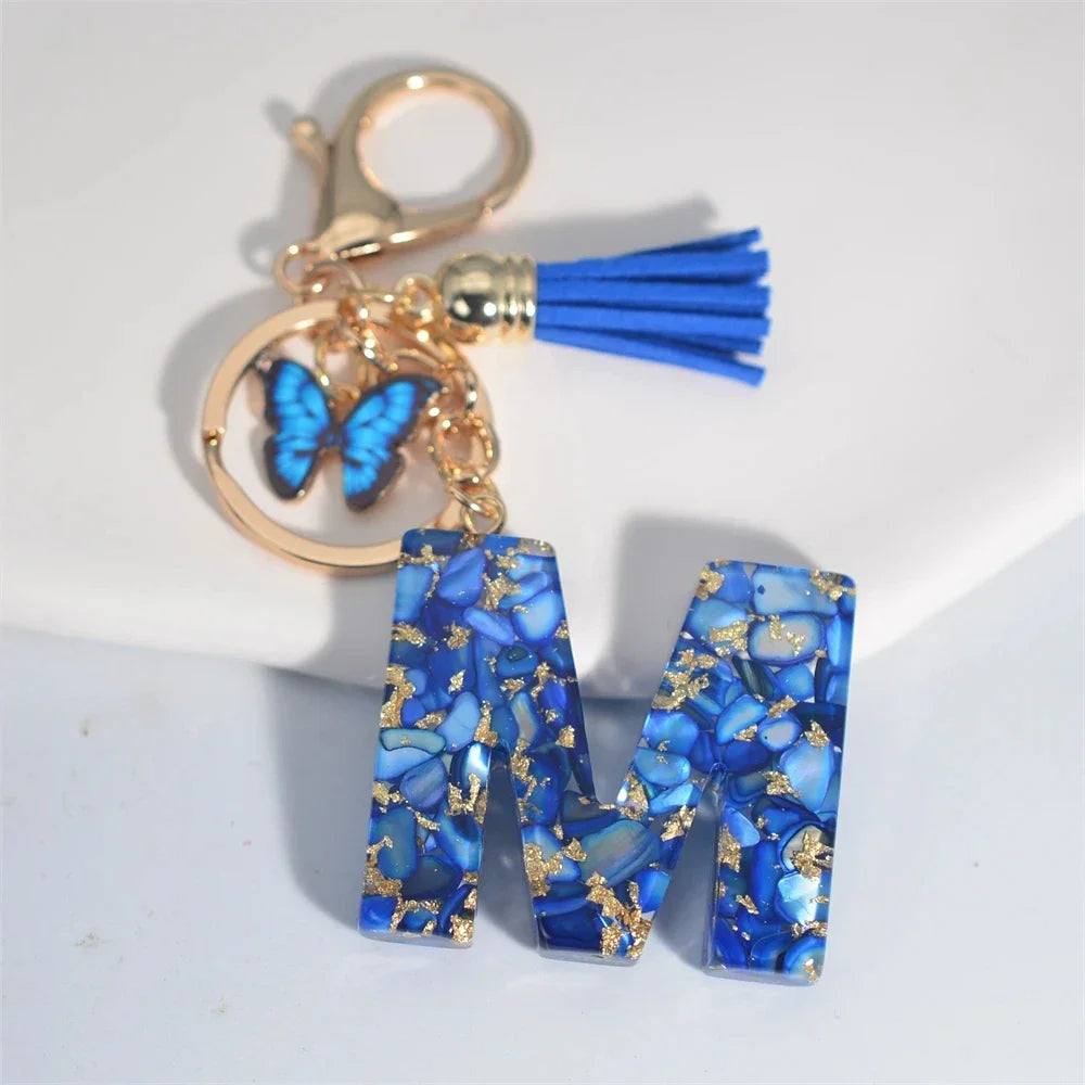 Initial Letter Keychain with Butterfly & Tassel