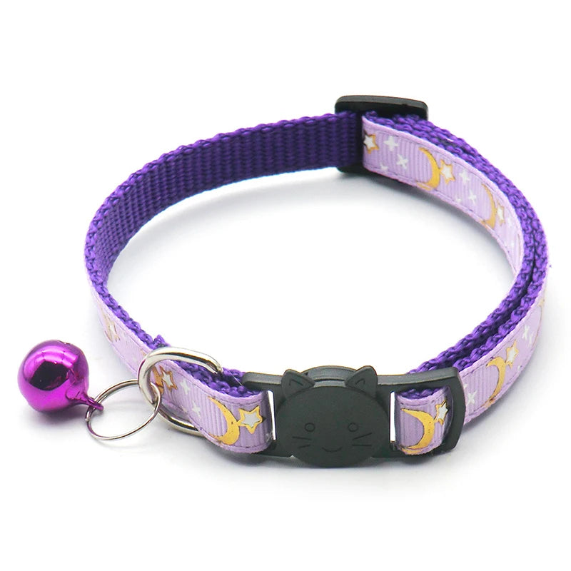Star & Moon Cat Collar with Bell and Safety Buckle