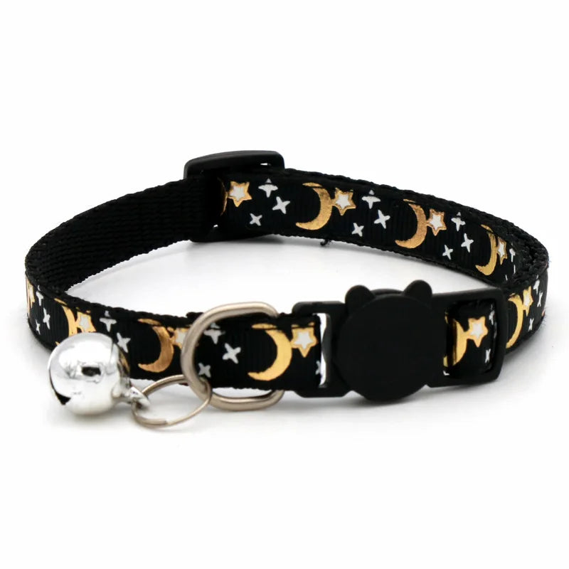 Star & Moon Cat Collar with Bell and Safety Buckle