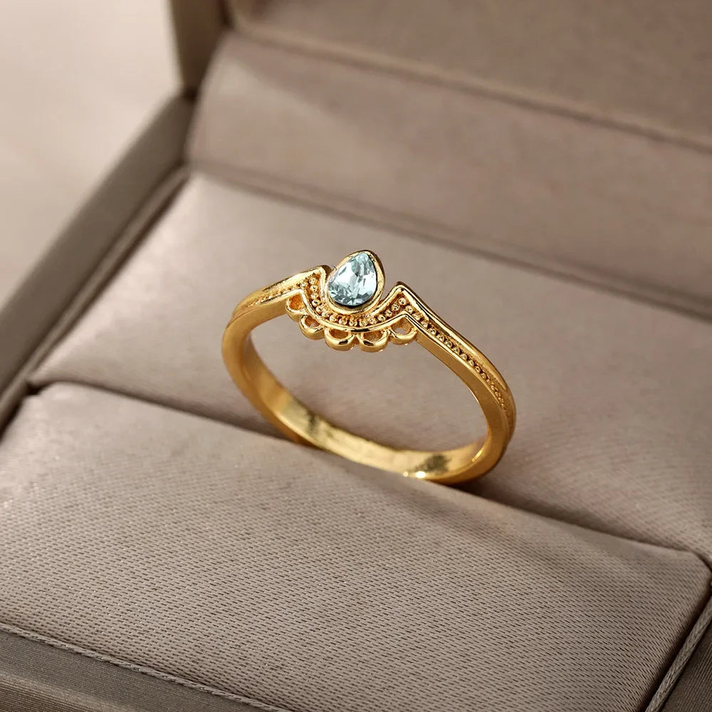 Adjustable Opal-Effect Ring, Gold-Tone Steel