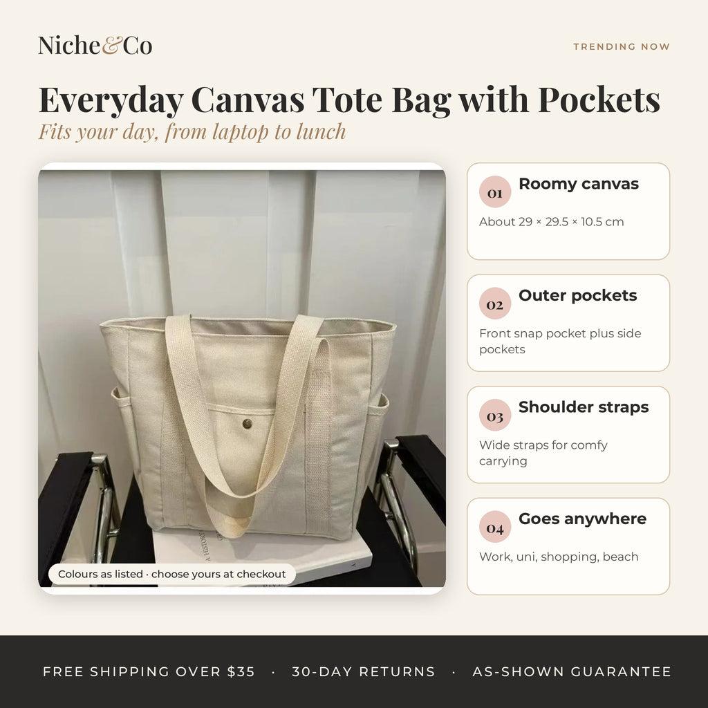 Everyday Canvas Tote Bag with Pockets by Niche&Co