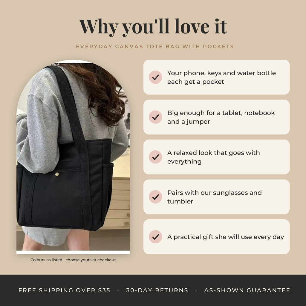 Everyday Canvas Tote Bag with Pockets