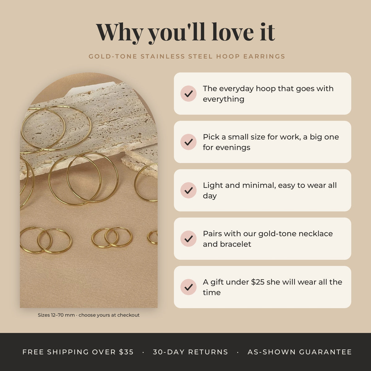 Gold-Tone Stainless Steel Hoop Earrings