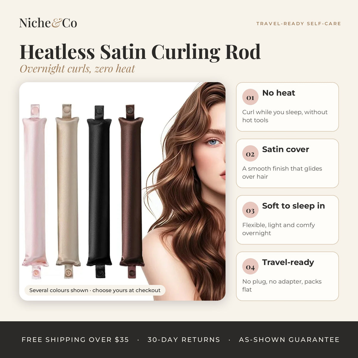 Heatless Satin Curling Rod: Overnight Curls, No Heat by Niche&Co