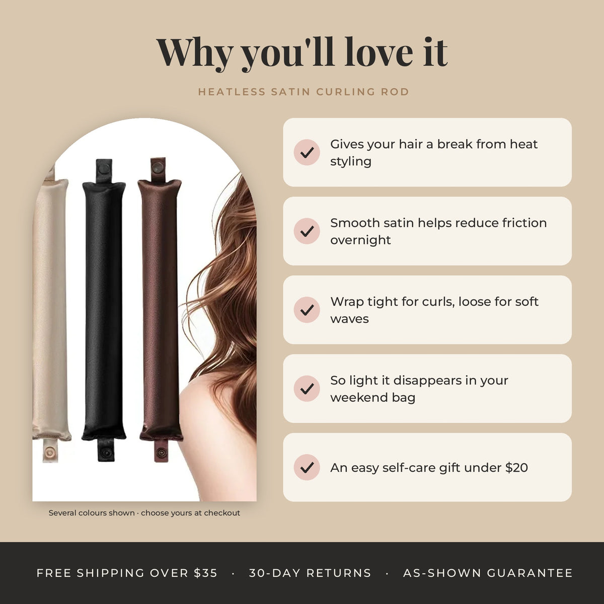 Heatless Satin Curling Rod: Overnight Curls, No Heat