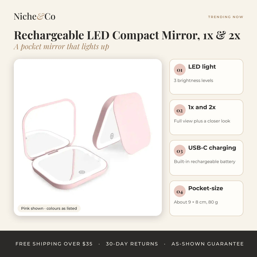 Rechargeable LED Compact Mirror, 1x & 2x