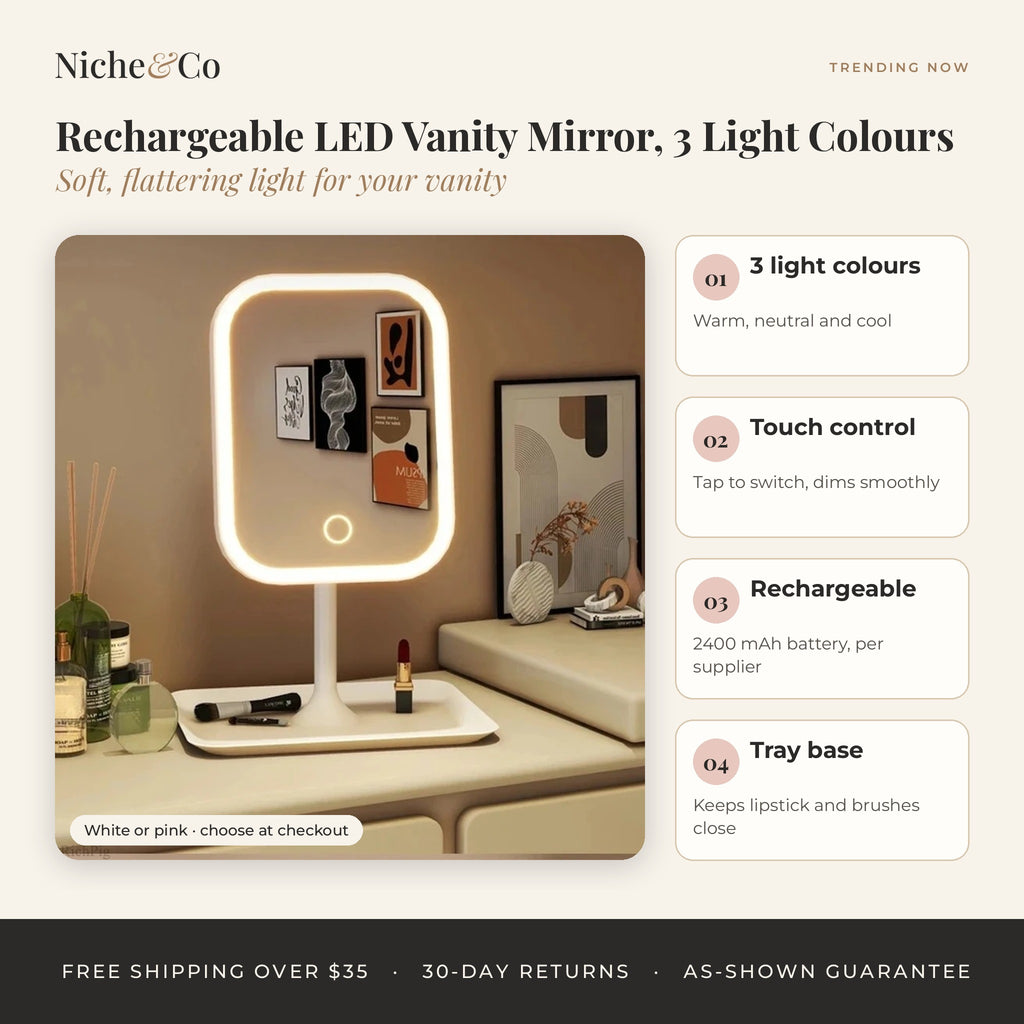 Rechargeable LED Vanity Mirror, 3 Light Colours