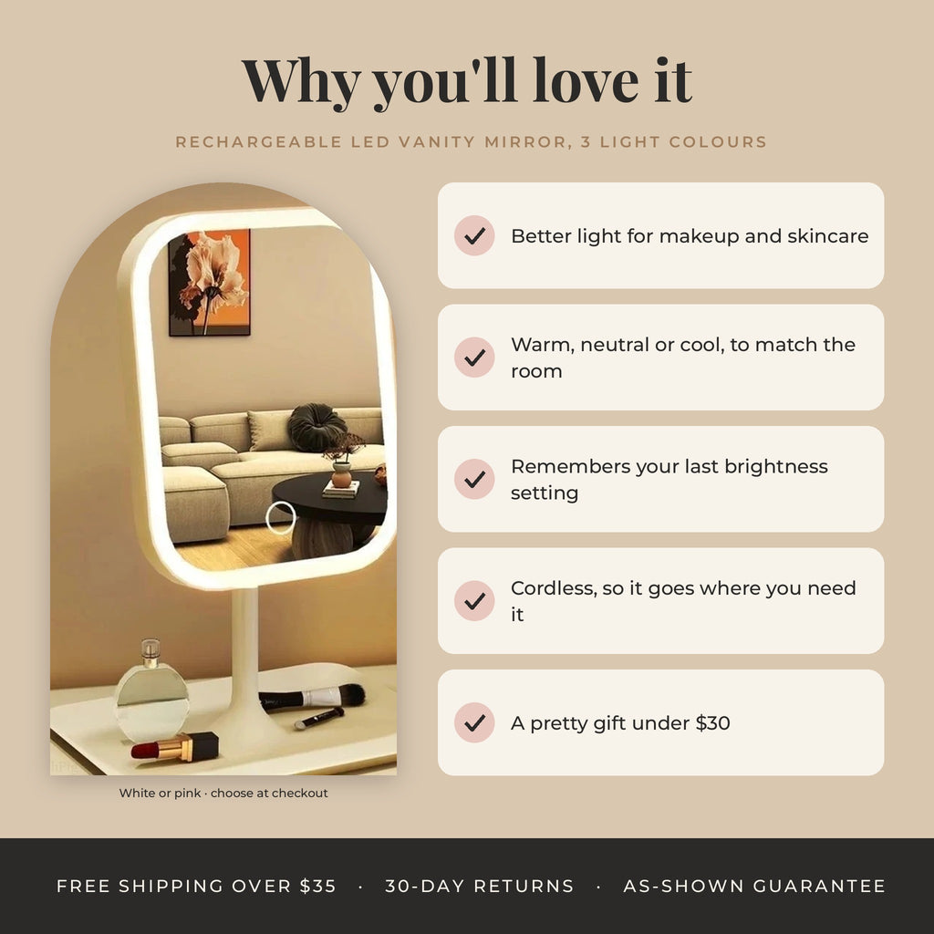 Rechargeable LED Vanity Mirror, 3 Light Colours