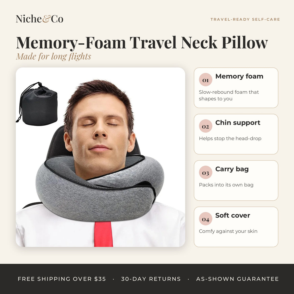 Memory-Foam Travel Neck Pillow by Niche&Co