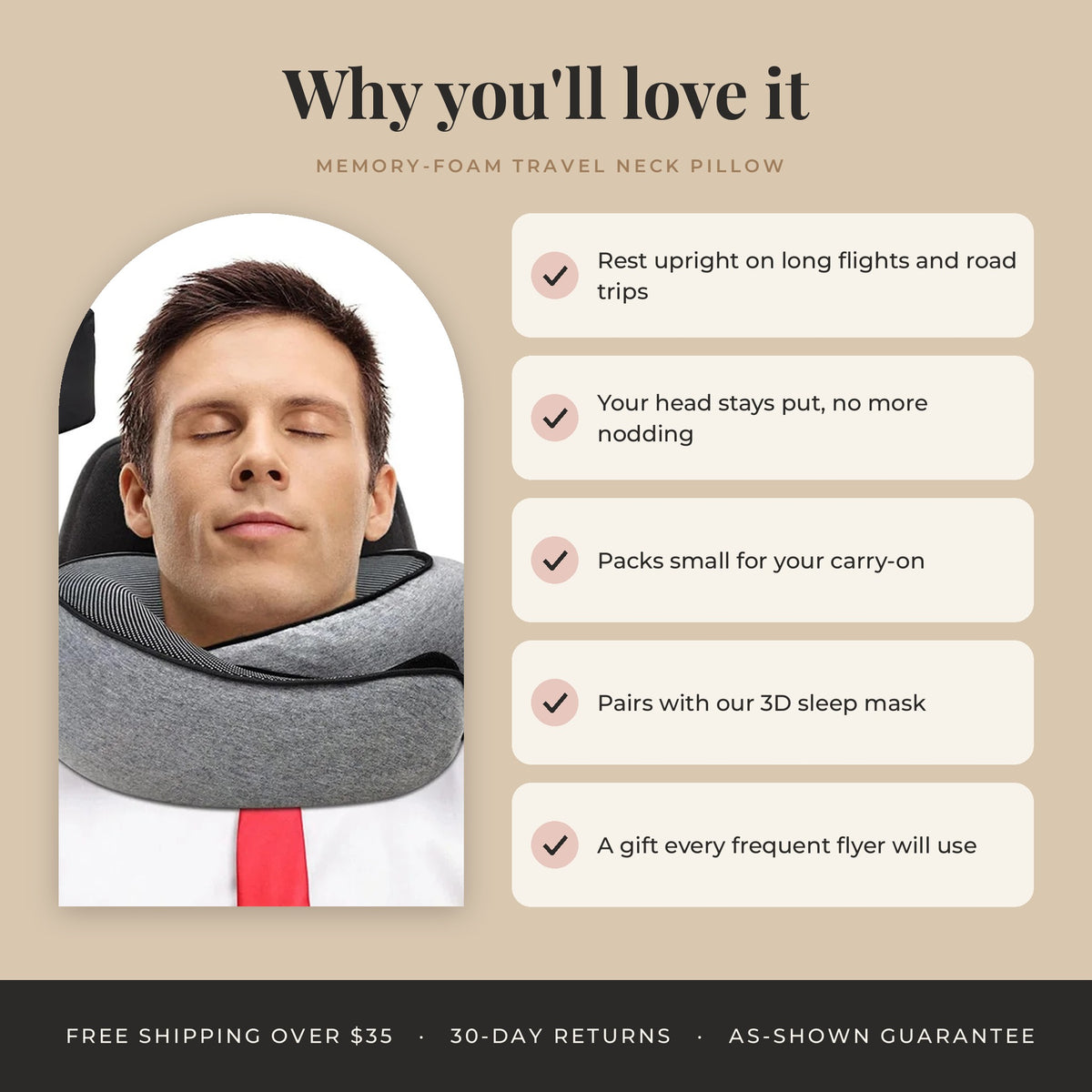 Memory-Foam Travel Neck Pillow