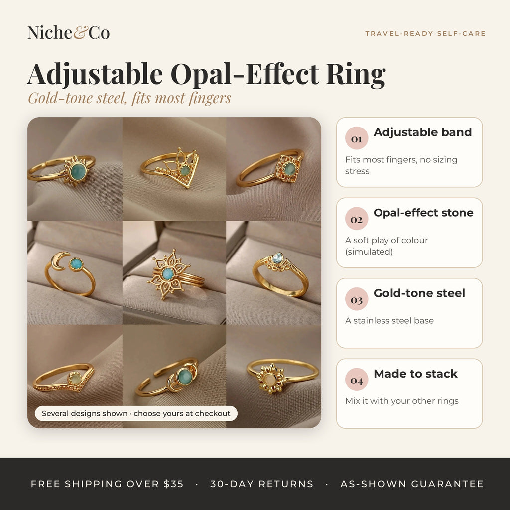 Adjustable Opal-Effect Ring, Gold-Tone Steel by Niche&Co