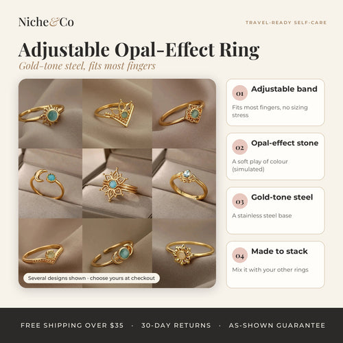 Adjustable Opal-Effect Ring, Gold-Tone Steel by Niche&Co