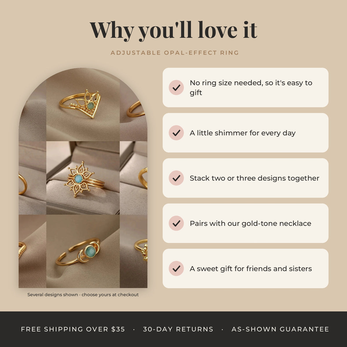 Adjustable Opal-Effect Ring, Gold-Tone Steel: why you'll love it