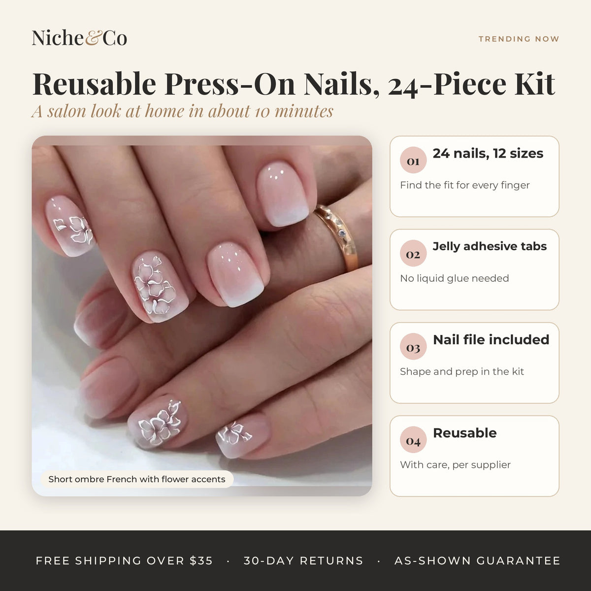 Reusable Press-On Nails, 24-Piece Kit