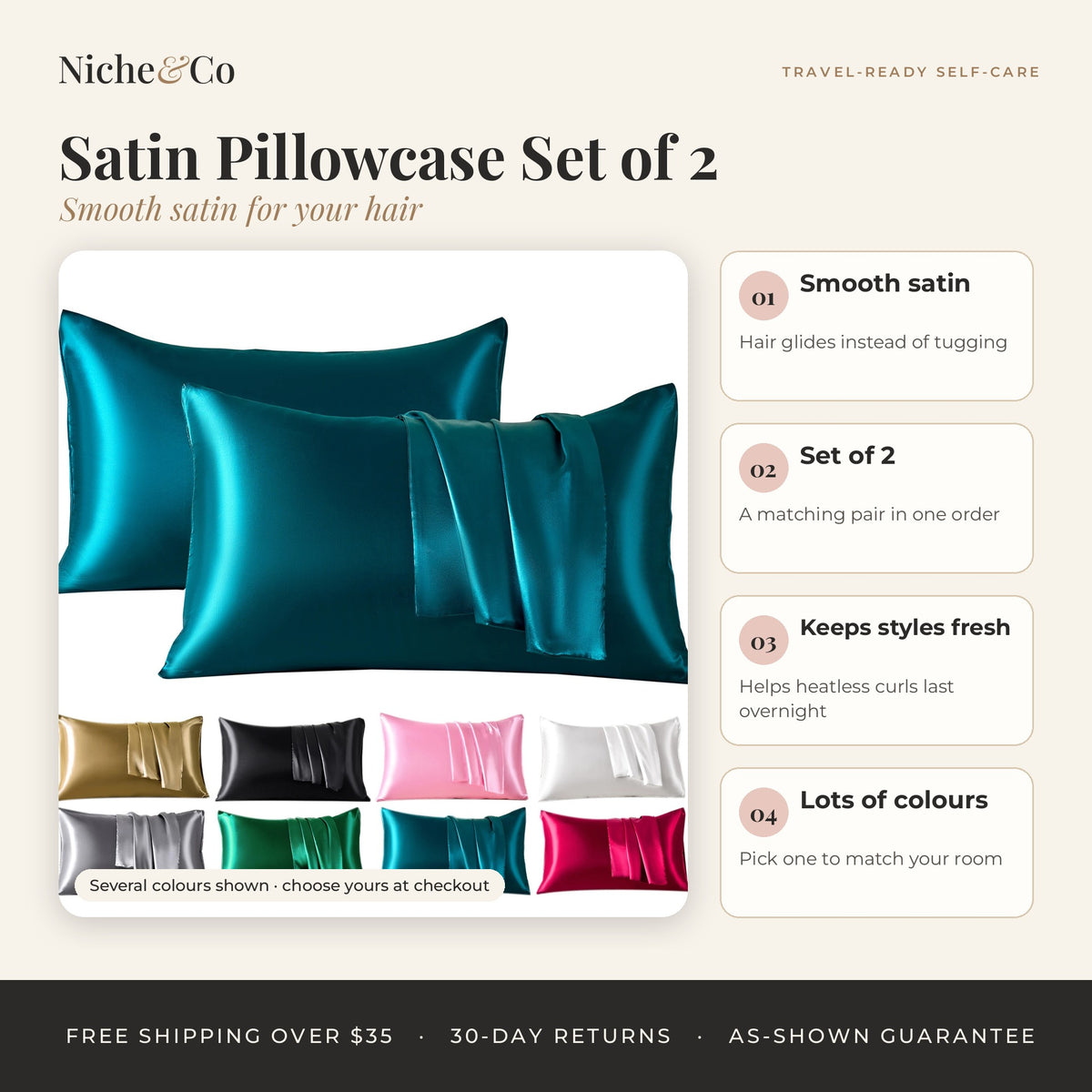 Satin Pillowcase Set of 2 by Niche&Co