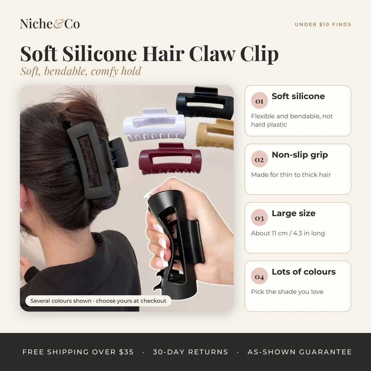 Soft Silicone Hair Claw Clip, Large by Niche&Co
