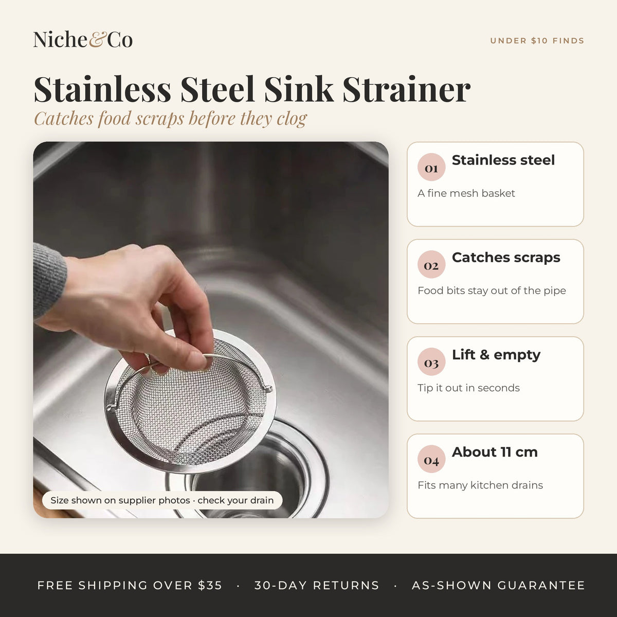 Stainless Steel Kitchen Sink Strainer by Niche&Co