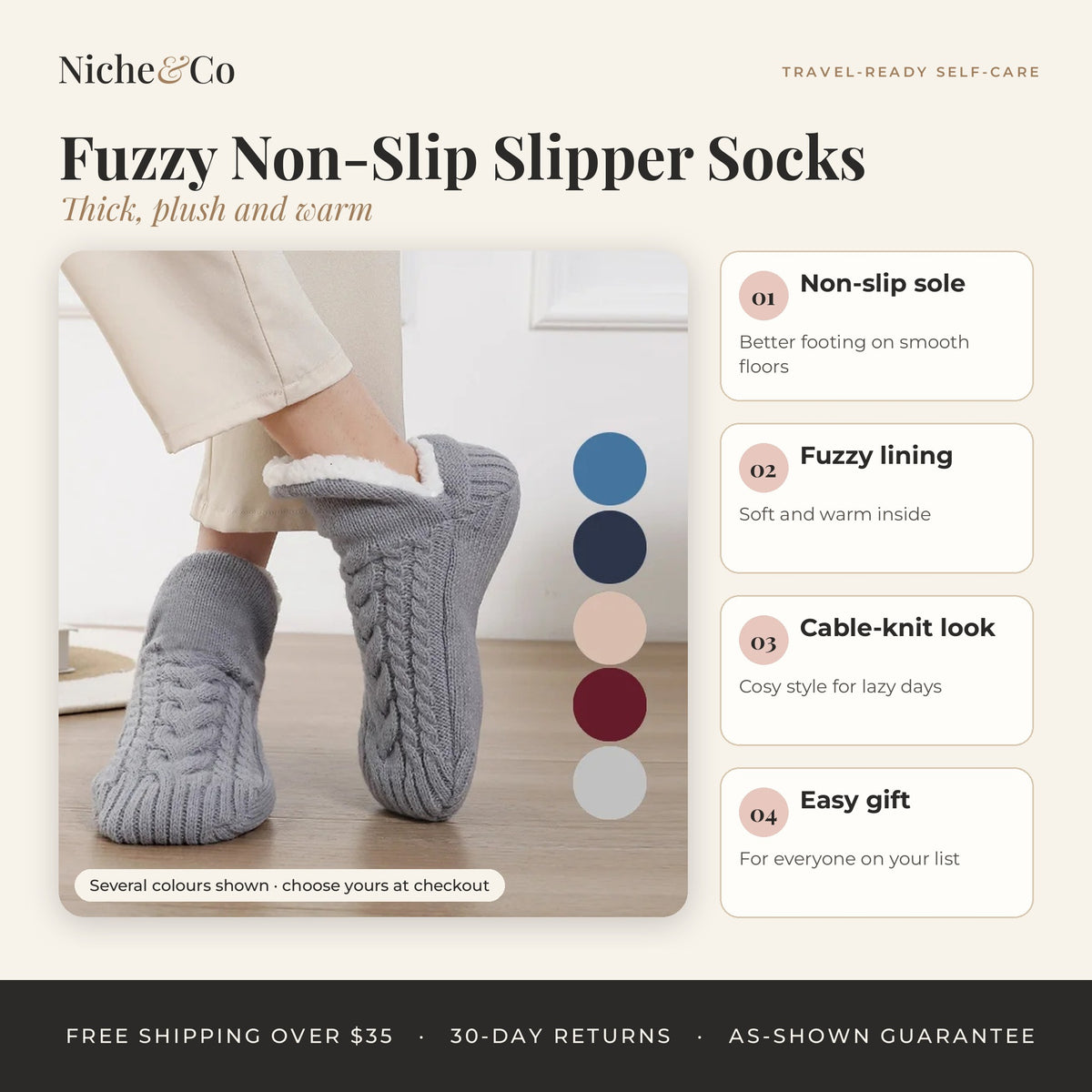 Fuzzy Non-Slip Slipper Socks by Niche&Co