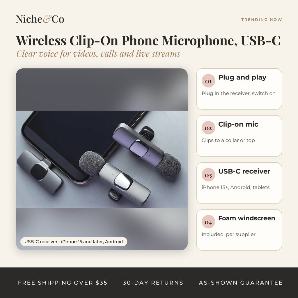 Wireless Clip-On Phone Microphone, USB-C